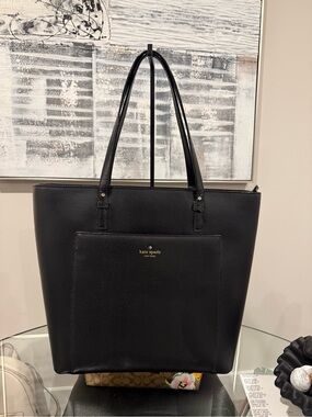 kate spade Black Pebbled Leather Tote with Front Pocket
